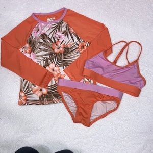 Lands end 3 pc long sleeve rashguard and bikini size 4